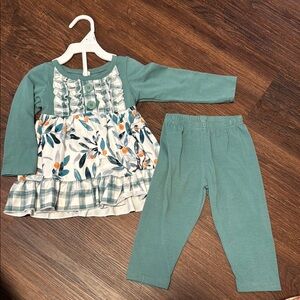 Floral Ruffle Dress with Leggings Set